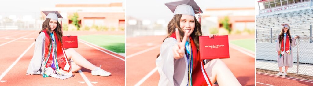 3 image collage of senior girl in cap and gown