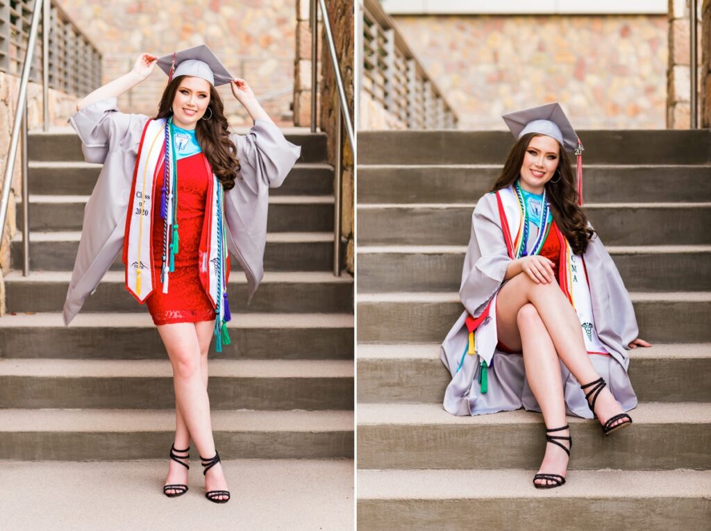 2 image collage of senior girl in cap and gown