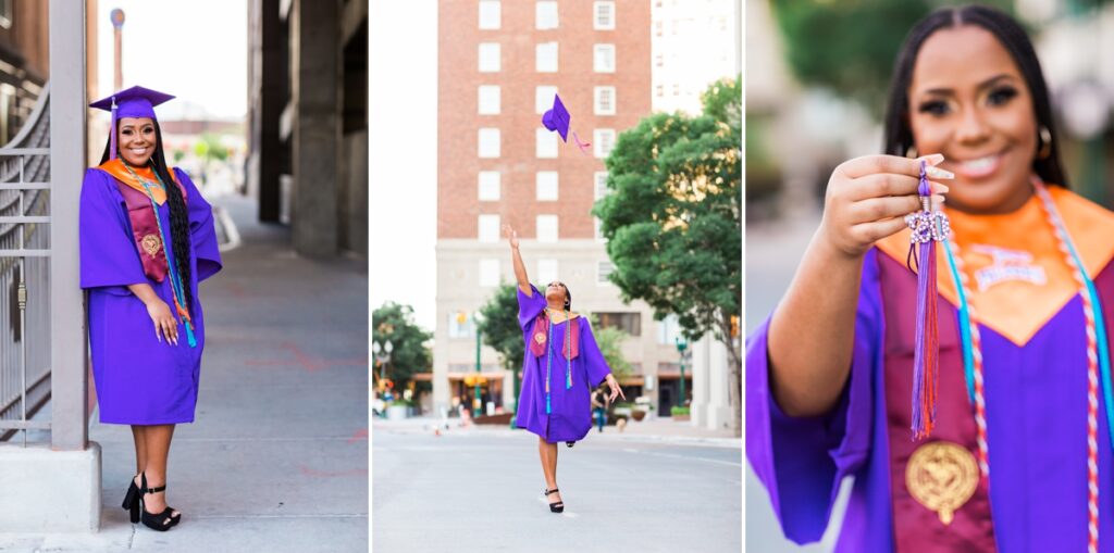 3 image collage of senior girl in cap and gown