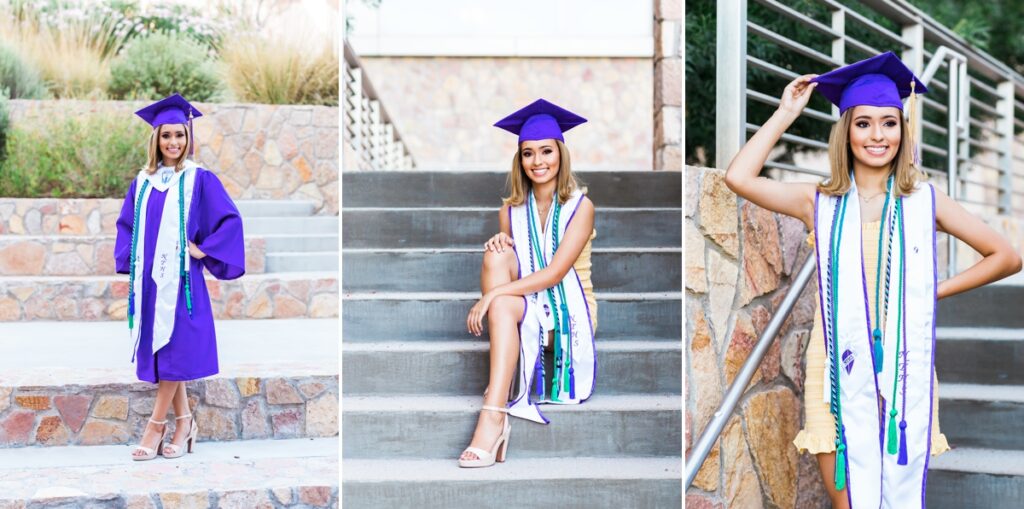 3 image collage of senior girl in cap and gown