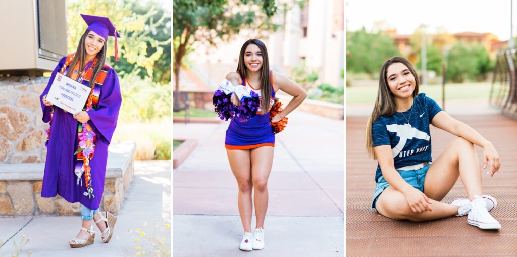 3 image collage of senior girl cheerleader graduate